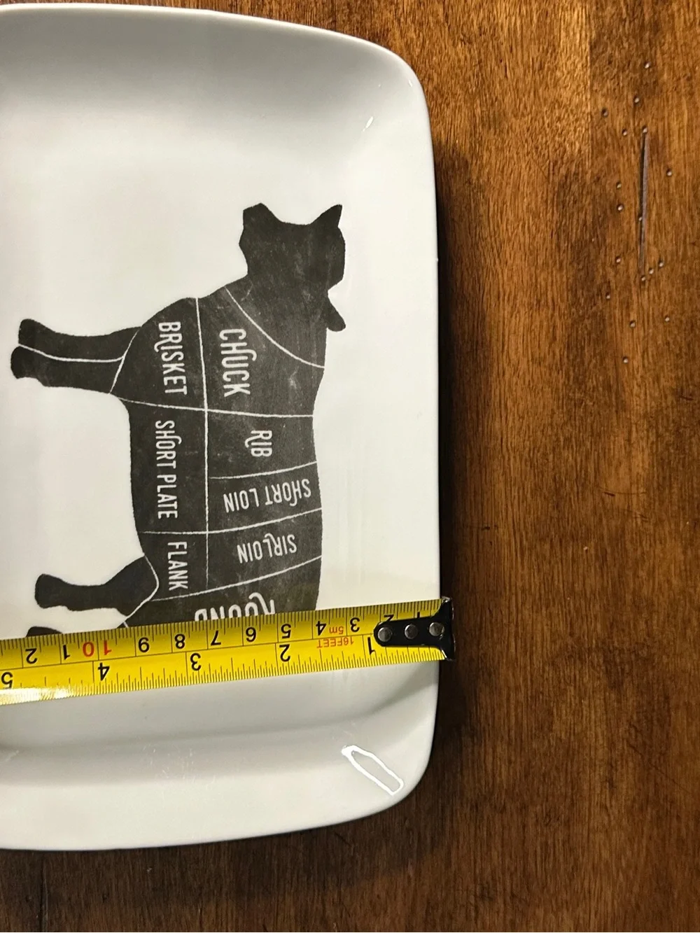 White Ceramic Rectangular Plate with Black Butcher Diagram